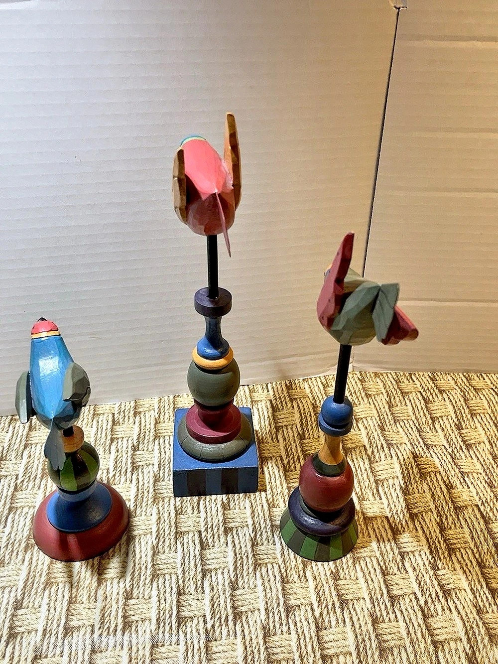 Midwest of Cannon Falls Folk Art Birds on Finials Set of 3